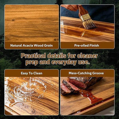Sentsu Extra Large Acacia Wood Cutting Board 36 x 24 in, Deep Juice Groove | 100% solid acacia, handles, carving, serving, noodle board and countertop extender for turkey, brisket and BBQ