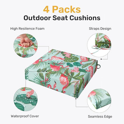 Outdoor Chair Cushions, Set of 4, 24"*24"*4", Water Resistant, Flamingos