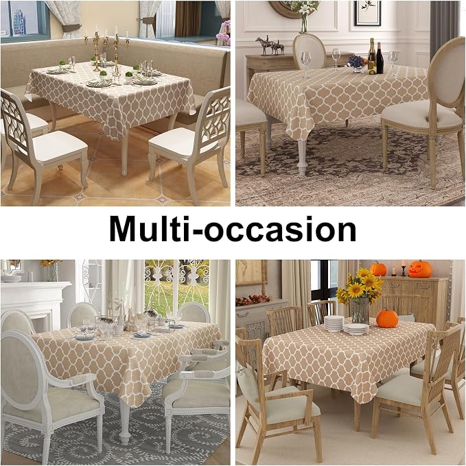 Smiry Rectangle Table Cloth, Wipeable Spillproof Plastic Tablecloths with Flannel Backing for Rectangle Tables, Waterproof Vinyl Tablecloth for Dining, Camping, Indoor and Outdoor (54"x78", Khaki)