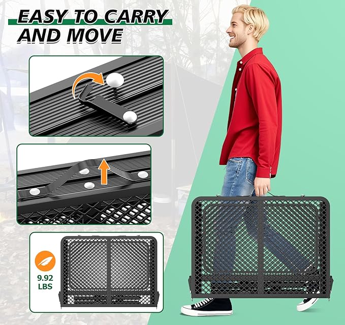 Folding Grill Table 30.3" Height Adjustable, Outdoor Camping Table with 2 Extra Desktops, 3x2 FT Portable Metal Grill Table for Outside for Picnic BBQ Camping Beach