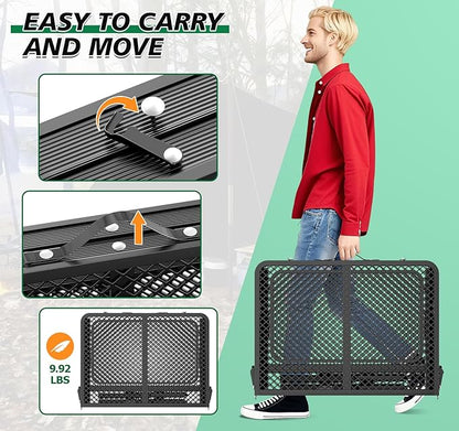 Folding Grill Table 30.3" Height Adjustable, Outdoor Camping Table with 2 Extra Desktops, 3x2 FT Portable Metal Grill Table for Outside for Picnic BBQ Camping Beach