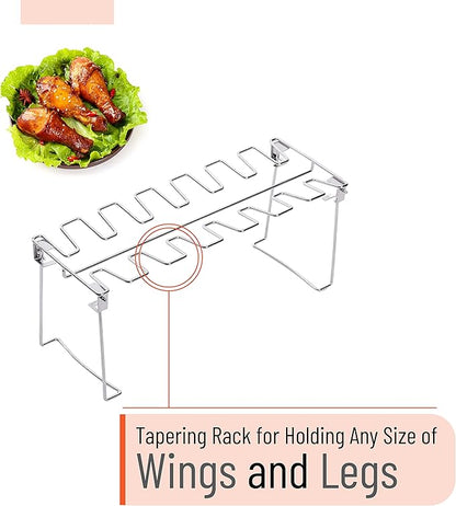 UNCO- Chicken Leg Rack for Grill with Drip Pan, 14 Slots Stainless Steel, Chicken Wing Rack for Smoker, Chicken Drumstick Rack, Chicken Stand for Smoker, Chicken Drumstick Holder, Grill Rack.