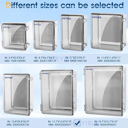 Waterproof Outdoor Project ABS Plastic Junction Box IP67 Weatherproof Dustproof Enclosure with Hinged Cover, Mounting Plate,Wall Brackets for Power Project (Clear,17.7"x13.8"x7.9")