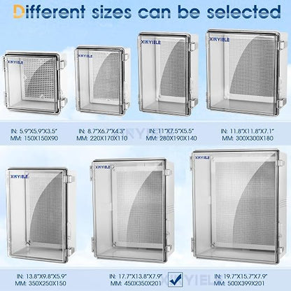 Waterproof Outdoor Project ABS Plastic Junction Box IP67 Weatherproof Dustproof Enclosure with Hinged Cover, Mounting Plate,Wall Brackets for Power Project (Clear,17.7"x13.8"x7.9")