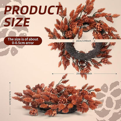 2 Pcs Christmas Candle Rings Wreaths, 10 Inch Candle Wreath with Artificial Red Pinecone, Christmas Candle Holder Indoor Decor for Home Kitchen Cabinets Centerpieces for Tables