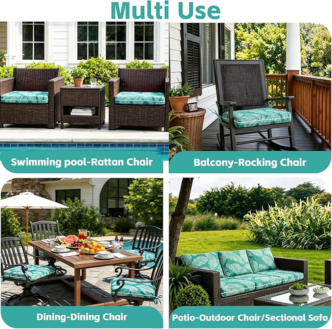 COZYVIDA Outdoor Chair Cushions Set of 4, 20"x20" Square Seat Pads with Tie Straps and YKK Zippers, 30D High-Density Foam, Water-Resistant Fabric,UV-Resistant 1000+ Hrs