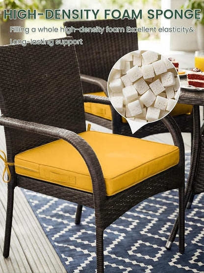 Outdoor Chair Cushion 17 x 16 x 3 Inches Patio Furniture Outdoor Waterproof Seat Cushion, Patio Chair Cushion with Handles and Ties, Square Dining Chair Cushion Set of 2, Yellow