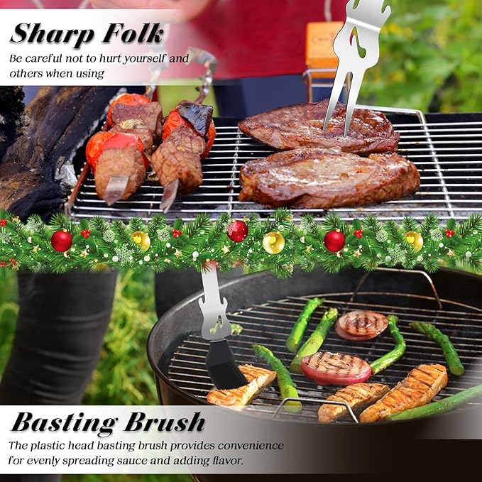 Jingmore 4 Pcs Guitar Gifts for Dad Men Father's Day Grill BBQ Guitar Gift Spatula Tong Fork Heavy Duty Stainless Steel Barbecue Utensils Grilling Accessories Set for Music Lover Enthusiast Birthday