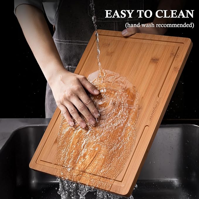 Empune Bamboo Cutting Boards for Kitchen, 3 Piece Extra Thick Cutting Board Set with Juice Groove, Deep Carbonized Bamboo Chopping Board, Reversible Wood Cutting Board for charcuterie boards, Brown