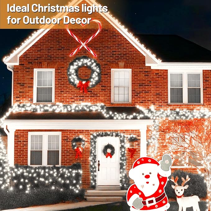 1000LED 328FT Outdoor Christmas Lights, 8 Modes String Lights (Cool White) | Remote control with 3 timers & memory function, IP44 Waterproof suitable for Christmas tree, house and holiday decor