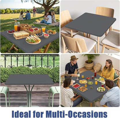 Moosfor Spandex Square Table Cloth, Elastic Fitted Tablecloths for Picnic, Stretch Washable Patio Table Cover for Outdoor, Camping, Banquet and Parties (Dark Grey, 34"x34")