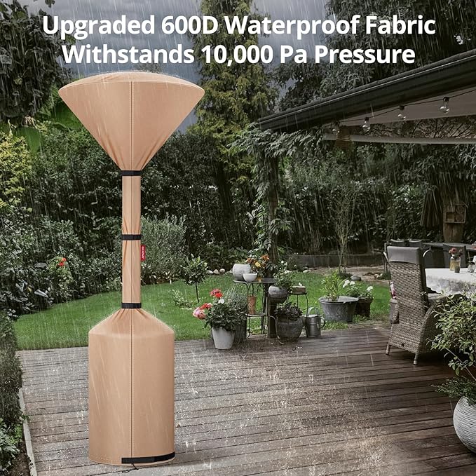 QH.HOME Patio Heater Covers, [2026 Upgraded Tear-Resistant Fabric] Waterproof with Robust Zipper,Dustproof/Wind/Sunlight/Snow-Resistant, (89"H x 33"D x 19"B ,Camel)