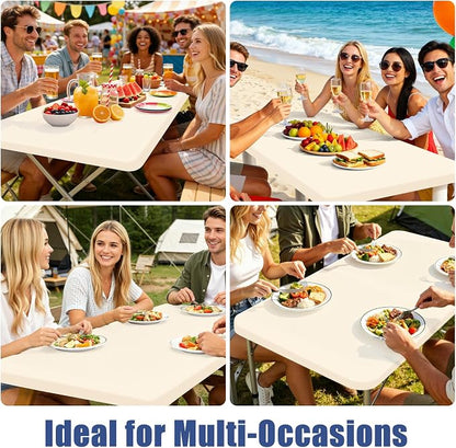 Moosfor Spandex 5 Foot Rectangle Table Cloth, Elastic Fitted Tablecloths for Picnic, Stretch Washable Patio Table Cover for Outdoor, Camping, Banquet and Parties (Champagne, 30"x60")