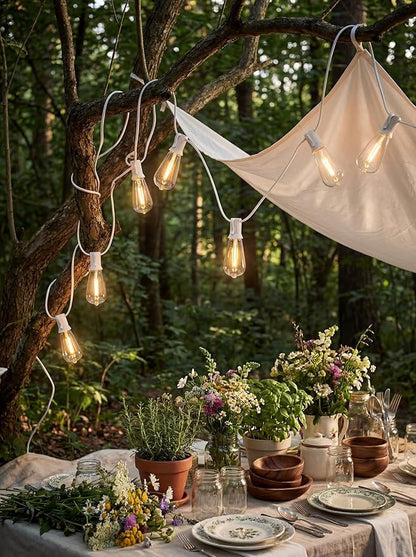 50FT Outdoor String Lights Weatherproof, Patio Lights with 25+2 Shatterproof ST40 Edison Bulbs, Commercial Grade Warm White LED String Lights for Wedding Backyard Christmas Party, White
