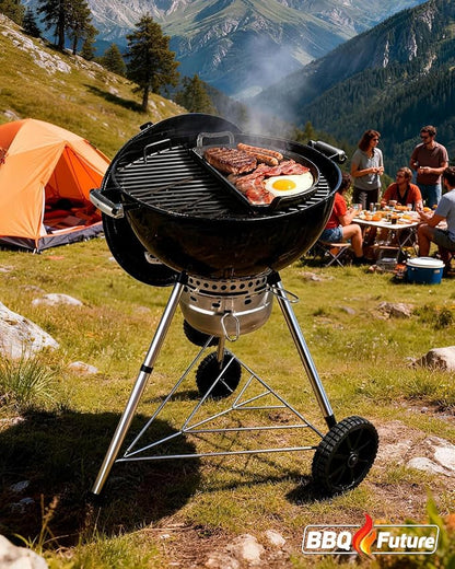 Cast Iron Drip Griddle Pan for 22" Weber Kettle Grill– Heavy Duty 3-in-1 Kettle Grill Accessory, Griddle Insert for 22 Inch Weber & Other Charcoal Kettle Grills, BBQ Searing Pan, Griddle & Drip Tray