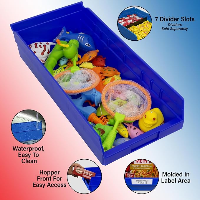 Akro-Mils 30158 Heavy Duty Plastic Shelf Bins, 18"x 8"x 4", Yellow, 12-Pack | Heavy Duty Nesting Storage Bins for Garage, Closet, Refrigerator, Kitchen, Cabinet, Drawer Organization, Pantry Organization