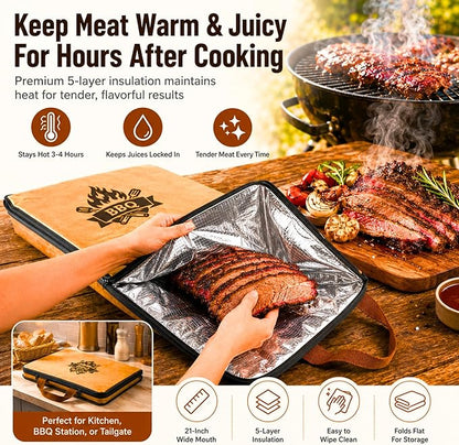 BBQ Blanket for Resting Meat – 21" 5-Layer Insulated Meat Resting Bag for Brisket, Turkey & Chicken | Food Warmer Bag for Smoking | BBQ Gifts for Men, Dad, Husband & Boyfriend