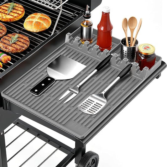 Silicone Grill Mats for Outdoor Grill - Heat Resistant Griddle Mat for BBQ Tools & Griddle Accessories, Easy to Clean Reusable Side Shelf Pad for Cooking, Grilling, Kitchen Counter (Grey)