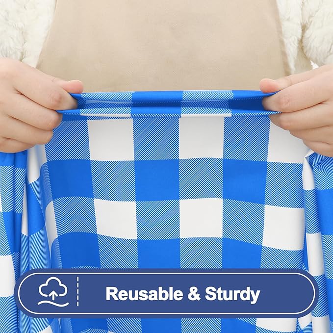 Smiry Picnic Table Cloth 2 Pack, Waterproof Elastic Fitted Tablecloths for 24x48 Rectangle Tables, Washable Polyester Buffalo Plaid Tablecloth for Camping, Dining & Outdoor (Blue & White, 24" x 48")