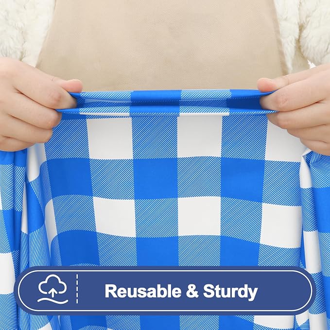 Smiry Picnic Table Cover with Bench Covers, Waterproof Elastic Fitted Tablecloths for 8 Foot Rectangle Tables, Washable Buffalo Plaid Tablecloth for Camping, Outdoor (Blue & White, 30"x96")