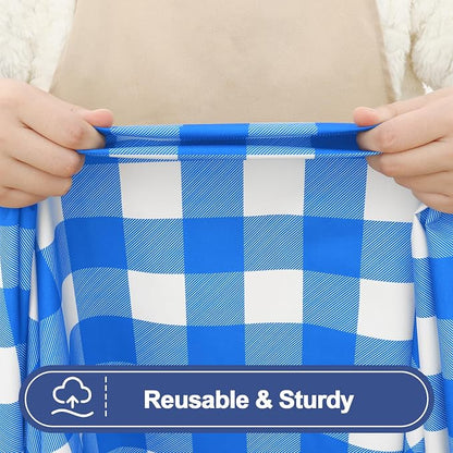 Smiry Picnic Table Cover with Bench Covers, Waterproof Elastic Fitted Tablecloths for 5 Foot Rectangle Tables, Washable Buffalo Plaid Tablecloth for Camping, Outdoor (Blue & White, 30"x60")