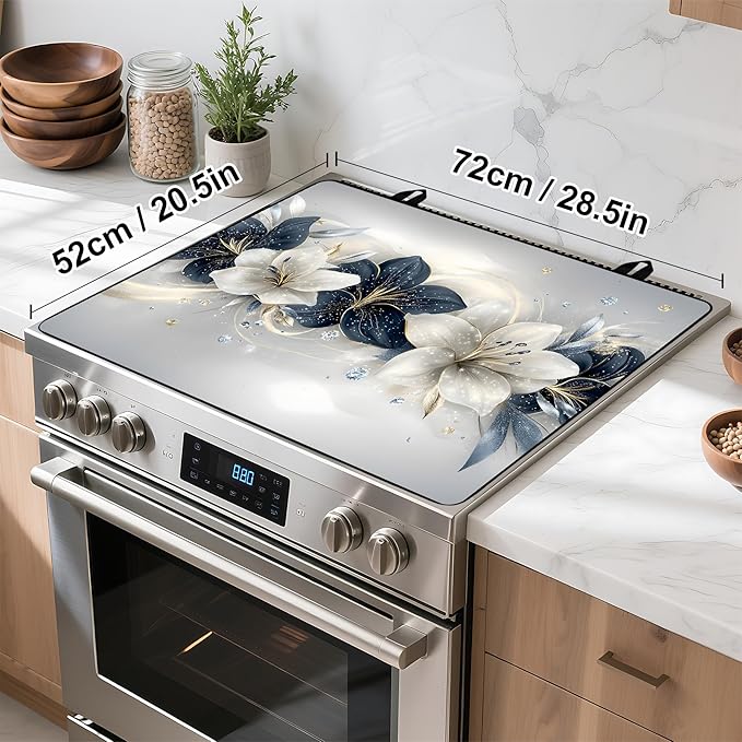 Stove Top Cover Retro Flower Gas Stove Top Cover for Home Decoration Kitchen Pad Non-Stick Washable Cooktop Covers Countertop Protector Keep Stove Clean 28"x20" (Flower)
