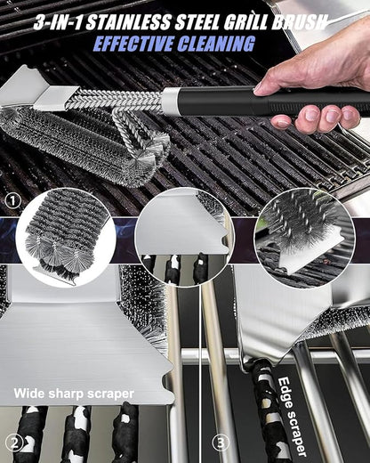 Grill Brush and Scraper, Adjustable Handle BBQ Grill Brush for Outdoor Grill，Extra Strong BBQ Cleaner Accessories for Gas/Charcoal Grilling Grates