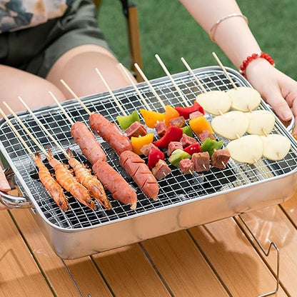 Luocute Portable Charcoal Grill, Stainless Steel Tabletop BBQ with Detachable Design and Air Vent for Outdoor Cooking Camping Picnics (A)
