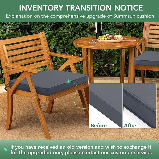 Outdoor Chair Cushions Set of 2: Waterproof & Fade Resistant Deep Seat Cushion for Patio Furniture - 24 x 24 Inch Chair Pads with Ties and Hidden Zipper - Patio Chair Cushion Replacement, Dark Grey