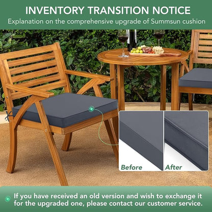 Outdoor Chair Cushions Set of 2: Waterproof & Fade Resistant Deep Seat Cushion for Patio Furniture - 24 x 24 Inch Chair Pads with Ties and Hidden Zipper - Patio Chair Cushion Replacement, Dark Grey