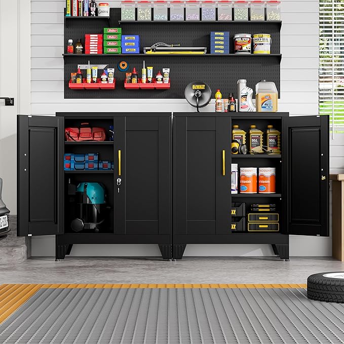 Black Metal Storage Cabinet, 36" Steel Locker Cabinets for Home Office, Locking Storage with Doors and 2 Adjustable Shelves, Utility Cabinet, for Office, Home, Garage, School