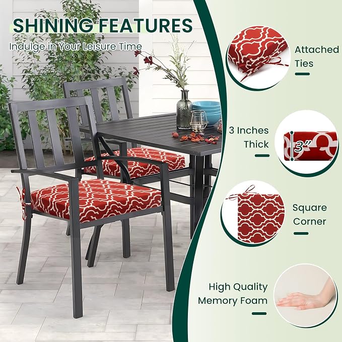 HARBOREST Outdoor Chair Cushions Set of 4, Water Resistant Patio Chair Cushions with Ties, Square Corner Outdoor Seat Cushions for Patio Furniture, 18.5"x16"x3", Wine Red Geometry