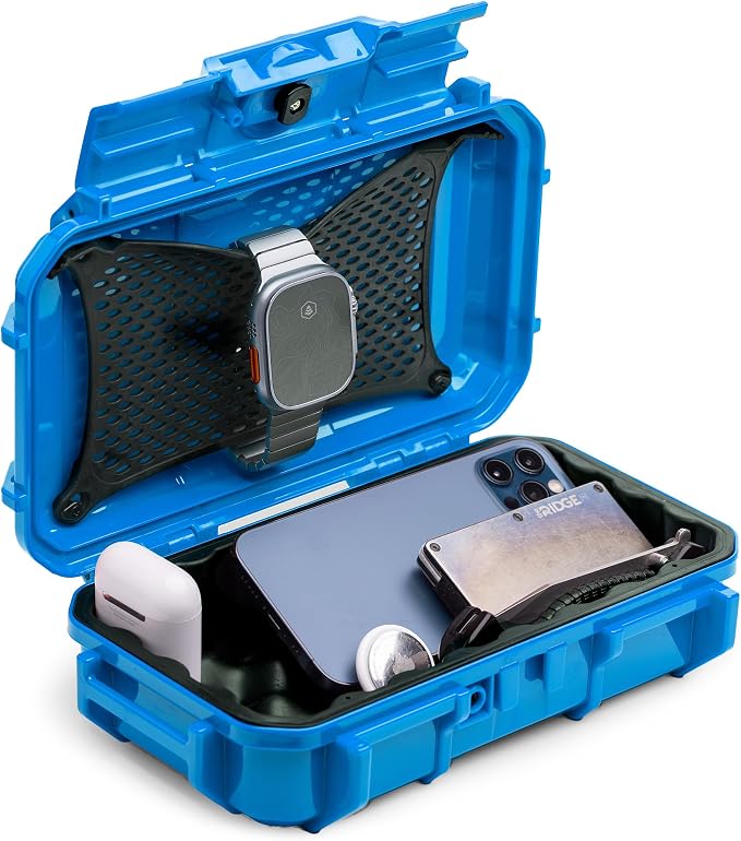 Evergreen 56 Dry Box - EDC Tough Protective Case USA Made for Organization of Cameras, Phones, Camping, Fishing, Hiking, Water Sports (Blue)
