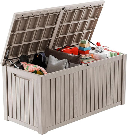 ROJIK 200 Gallon Deck Box Outdoor, Waterproof Outdoor Storage Boxes with Lids, Outside Resin Lockable Storage Box for Patio Cushions, Garden Tools(Grey)