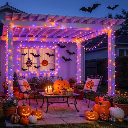 JMEXSUSS 33FT 100 LED Orange and Purple Halloween Lights | Battery Operated Halloween Lights with Remote, 8 Modes String Lights Indoor Outdoor for Room House Porch Tree Yard