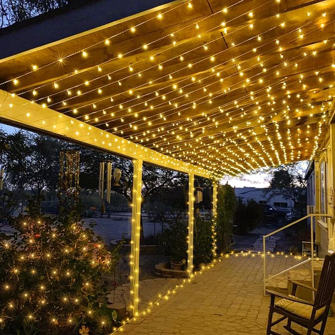 262FT 800 LED Outdoor String Lights, Warm White Christmas Lights Indoor | Plug in Waterproof 8 Modes Clear Wire String Twinkle Lights for Bedroom Outside Patio Yard Xmas Party Wedding Decorations