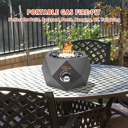 14” Modern Tabletop Fire Pit for Table with Umbrella Hole, Portable Gas Firepit for 1lb Propane Gas, Patio Backyard Porch Camping RV Tailgating, Bottom-Mounted FP003