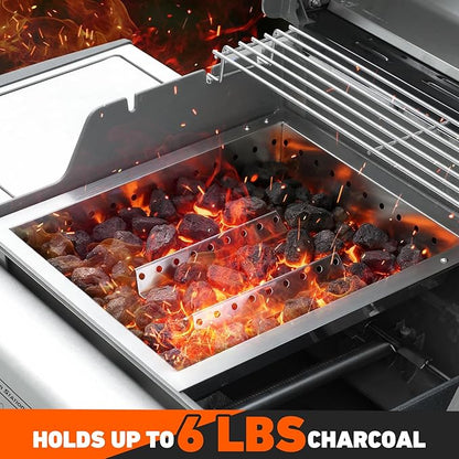onlyfire Adjustable Charcoal Tray Fits for Most Weber Spirit and Genesis Gas Grills, Stainless Steel Charcoal Ash Pan, Helps Save Gas While Cooking