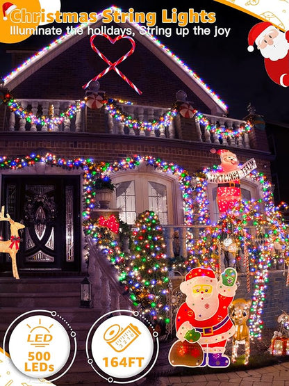 BrightChristmas 500 LED 164 FT Christmas Lights, Waterproof Outdoor String Lights with Remote and Timer, Christmas Tree Lights with 8 Modes Dimmable, Fairy Lights for Holiday Decor (Multicolor)