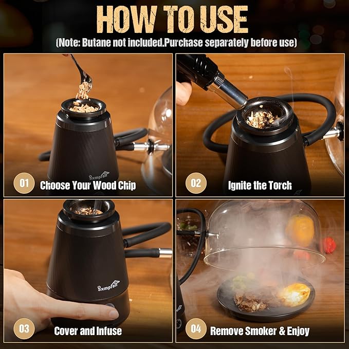 Wood Chips with Smoker Kit Upgraded Patented Smoking Gun – 0 Oil Smoke Contact, Effectively Prevents Tar Clogging, Dense Smoke Infuser for Cocktails, Meat & Cheese, Type-C/Battery