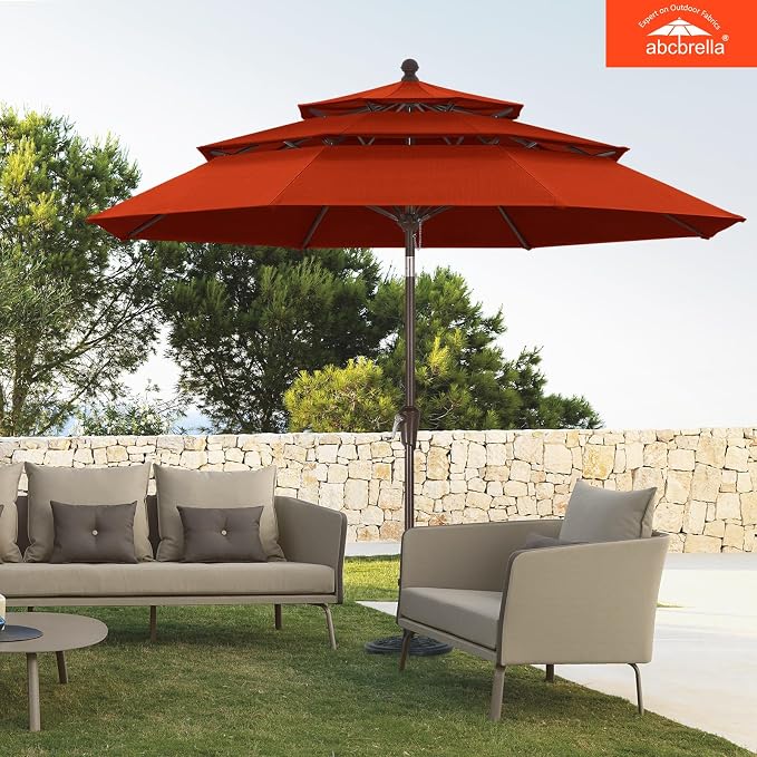 ABCCANOPY 9FT 3-Tier OLEFIN® Patio Umbrella, 5-Year No Fading, Orange | Heavy Duty Fade-Resistance Outdoor Table Umbrella, 8 Sturdy Ribs, Tilt, Crank for Deck, Backyard, Garden, Yard, Pool