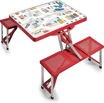 Picnic TIME Portable Folding Picnic Table with Seats for 4, Collapsible Aluminum Table with Benches & Umbrella Hole, Lightweight Foldable Table for Camping, Travel, Backyard, Tailgating | with Umbrella Hole