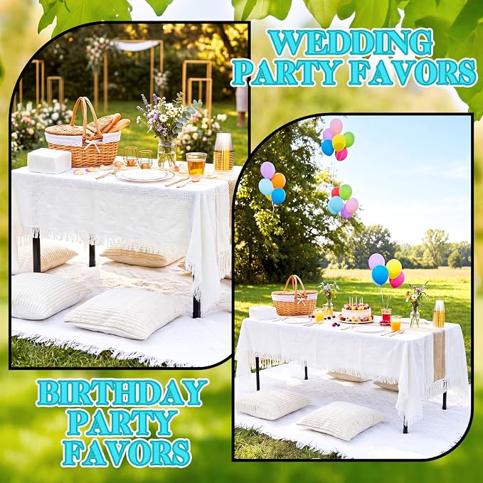 131 Pcs Picnic Kit Extra Large Outdoor Boho Blanket Wicker Picnic Basket Boho Tablecloth Table Runner 6 Throw Pillows Covers Gold Disposable Plates and Cutlery Set for Camp Wedding