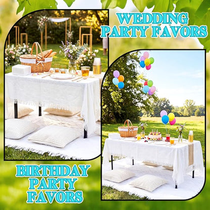 131 Pcs Picnic Kit Extra Large Outdoor Boho Blanket Wicker Picnic Basket Boho Tablecloth Table Runner 6 Throw Pillows Covers Gold Disposable Plates and Cutlery Set for Camp Wedding