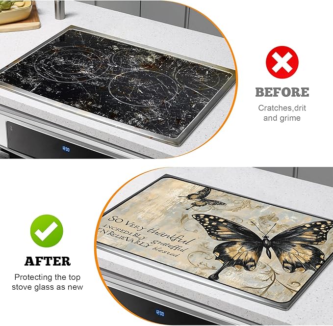 Multi-Design Stove Cover for Glass/Electric Stoves - 3-in-1 Heat-Resistant Protector Mat, Non-Slip Drying Rack 28"x20"