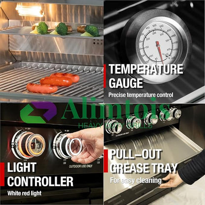 BBQ Island Outdoor Kitchen: 46-Inch 4-Burner 72000 BTU Modular Outdoor Grill Islands + Side Burner + Rotisserie + Granite Countertops for Backyard Family Gatherings Small Business