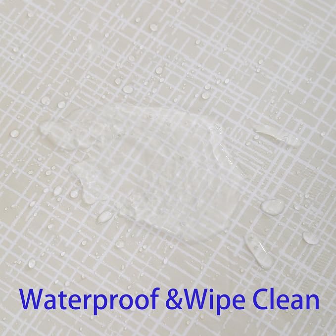 Heavy Duty Vinyl Tablecloth with Flannel Backing Waterproof Oil-Proof Plastic Table Cloth Stain-Resistant Wipeable Rectangle or Square Table Cover for Indoor and Outdoor (Beige Striped,54x54 Inch)