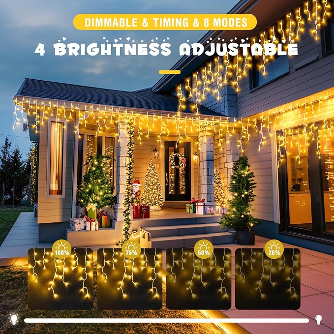 JMEXSUSS Christmas Icicle Lights for Outside,800 LED Warm White | Icicle Lights Plug in Outdoor Waterproof , String Lights for House Eave Wedding Party Christmas Decoration