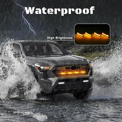 LED Grill Lights - 4PCS Front Grill Lights for Toyota Tacoma TRD Sport TRD Off-Road TRD Pre Runner 2024 2025 2026 with Fuse Adapter & Harness (Amber Light with Black Shell)