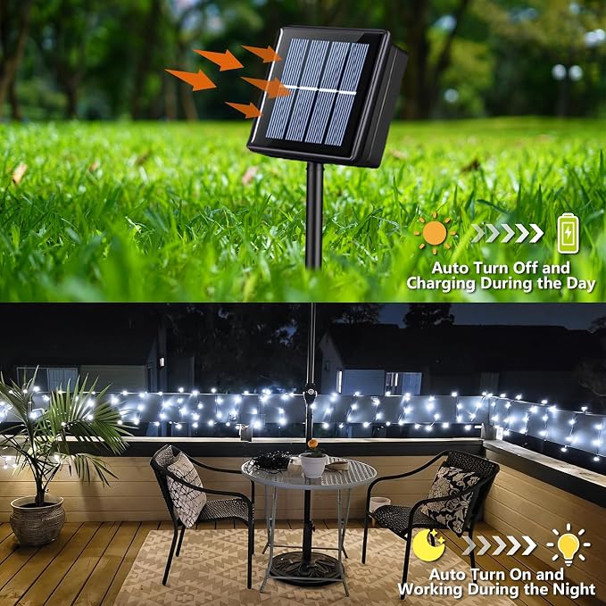 YEGUO Solar String Lights Outdoor Waterproof, 2 Packs Each 33ft 100 LED White Lights, 8 Modes Twinkle Light for Christmas Tree Outside Garden Yard Xmas Decor